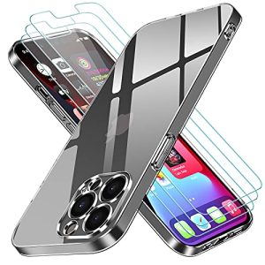 ivoler Case Compatible with i Phone 6.7 Inch 13 pro max, with 3 Units Tempered Glass Screen Protector, Transparent Soft TPU Silicone Protective Clear Cover
