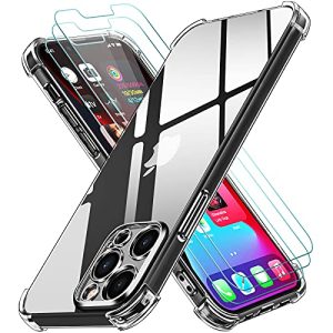 ivoler Case Compatible with iPhone 13 pro max 6.7" with 3 Pack Tempered Glass Screen Protector, Slim Soft TPU Shockproof Anti-Scratch Phone Case Cover with Reinforced Corner Bumpers, Clear