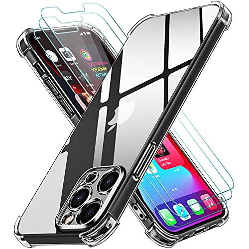 ivoler Case Compatible with iPhone 13 pro max 6.7" with 3 Pack Tempered Glass Screen Protector, Slim Soft TPU Shockproof Anti-Scratch Phone Case Cover with Reinforced Corner Bumpers, Clear