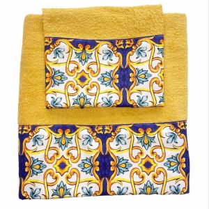 Set Asciugamani Nausikaa 1+1 Viso E Ospite Spugna Cotone 100% Tema Maioliche