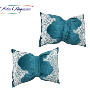 Coppia Cuscini A Fiocco In Morbido Velluto 35×50 cm Con Balza In Macramè