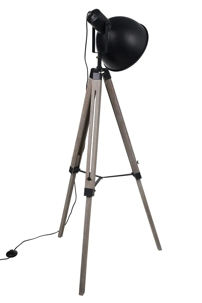 Lampada da Terra, Faro Spot Regia, con Treppiede, in Nero e Rame, in Metallo e Legno - immagine 4
