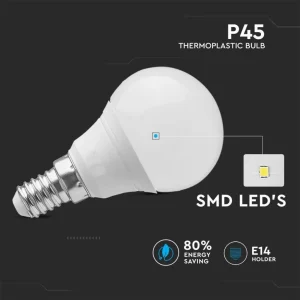 Lampadina Led, Forma a Sfera, con Vite E14, Potenza 5.5W, con Temperatura Colore Luce Naturale “Day” 4000K