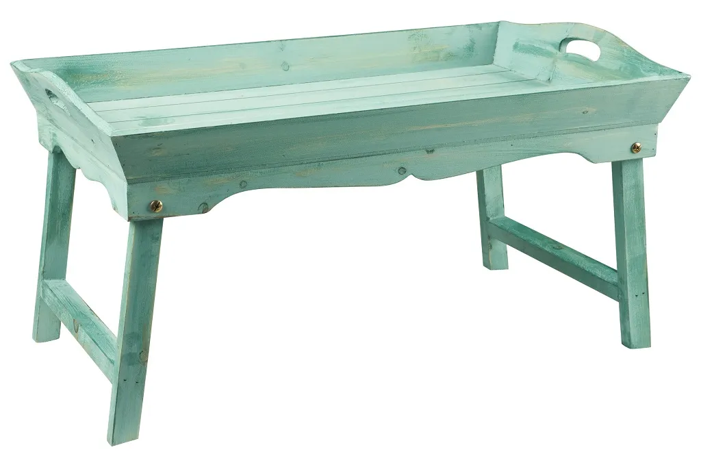 Vassoio da Letto Grande, con Gambe Pieghevoli e Maniglie, Turchese, in Legno. - immagine 3