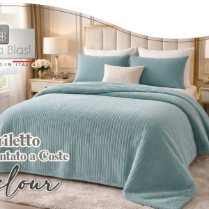 Trapuntino Copriletto Letto Matrimoniale Laura Blasi in Velluto a Costina Tinta Unita