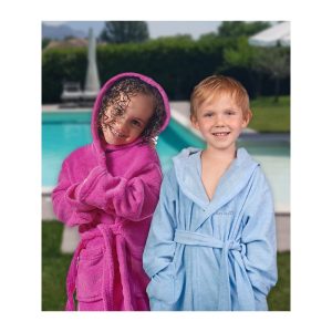 Accappatoio Bambino Bambina Navigare Cappuccio 100% Spugna Di Cotone Con Ricamo