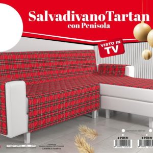 Salvadivano Copridivano Con Penisola 2-3-4 Posti Stampa Scozzese Tartan Natale