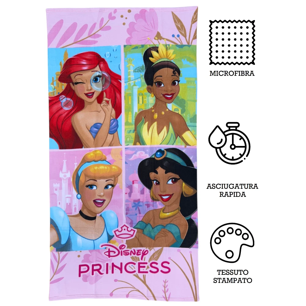 Telo Mare Spugna Bambina Disney Principesse Piscina Spiaggia Asciugamano 70×140 - immagine 4